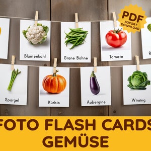 Lifelike Vegetables Montessori Photo Nomenclature Cards Flash Cards Flash Cards Picture Card Word Card Control Card PDF Learning Cards German Child