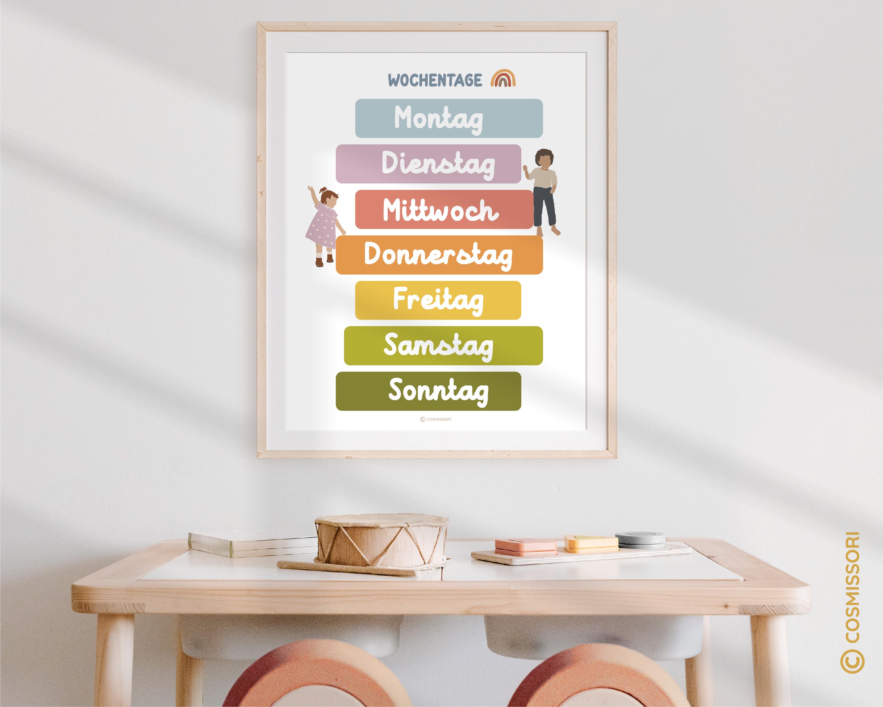 Weekdays Poster Montessori Wall Art Child Toddler Baby Daycare ...