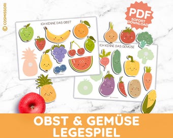 Fruit & Vegetable Sorting Game Montessori Fruit Matching Game DIY Game PDF Template Toddler Child Kindergarten Printable German