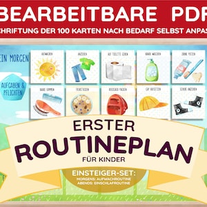 Cartes de routine modifiables, ensemble de démarrage, plan, routine du matin, routine du soir, premier plan de routine pour débutants, tout-petit, enfant, allemand, modifier PDF