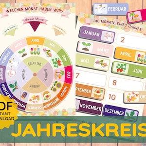 Ciclo annuale Montessori Mesi Calendario Stampa Anno Corso Stagioni PDF Download immediato Scuola materna Bambino Fai da te