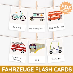 50 Fahrzeuge Verkehrsmittel Transportmittel Montessori Bildkarten Autos Lernkarten PDF Druckvorlage drucken Kind Kleinkind Baby Kita Deko
