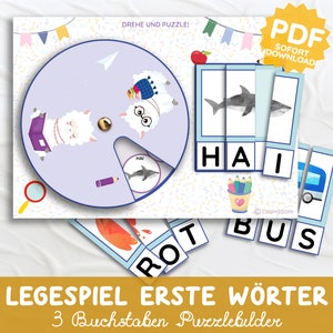 Premiers mots jeu de pose 3 lettres Montessori jeu d'apprentissage lecture ludique compréhension DIY modèle PDF imprimable garderie enfant bambin allemand