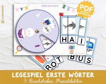 First Words Matching Game, 3 Letters, Montessori Learning Game, Playful Reading Comprehension, DIY PDF Template, Printable, Kindergarten, Child, Toddler, German