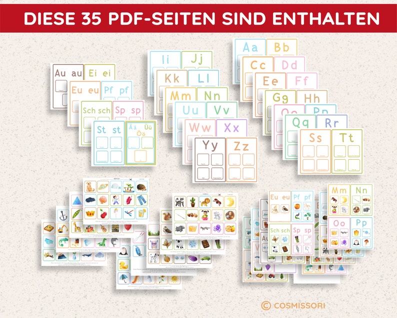 Alphabet Sortierspiel Bildkarten Tafeln Montessori ABC Lernspiel Zuordnungsspiel DIY PDF Vorlage ausdruckbar Lernmaterial Kind deutsch Bild 7