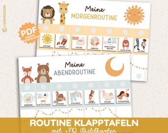 Routineplan zum Umklappen Morgenroutine Abendroutine Morgen Montessori 69 Bildkarten PDF Boho Routinetafel Kind Kleinkind Vorlage ausdrucken