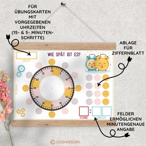 Uhrzeit lernen PDF Tafel Druckvorlage mit Karten Uhrzeiger Ziffernblatt Material Kindergartenkind Schulkind Uhr Minute Stunde Zeiger deutsch Bild 3