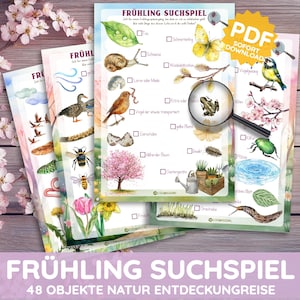 Frühling Schatzsuche Spaziergang Suchspiel Natur Entdecker Spiel Montessori PDF Kind Kleinkind Schulkind Schnitzeljagd Vorlage Reise Trip