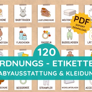120 Organisatielabels Babyuitrusting Babykleding Peuter Babykamer Baden Luier verschonen Slapen Onderweg PDF Babyshower Geboortecadeau