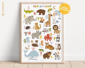 ALPHABET POSTER Animal Alphabet ABC Animals Wall Art Playroom Montessori Child's Room Wall Picture Wall Decor Infographic Download German