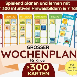 Large weekly plan 7-part board 300 cards weekly calendar children's weekly routine PDF download plan calendar print out German toddler daycare