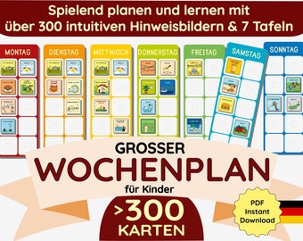 Large weekly plan 7-part board 300 cards weekly calendar children's weekly routine PDF download plan calendar print out German toddler daycare