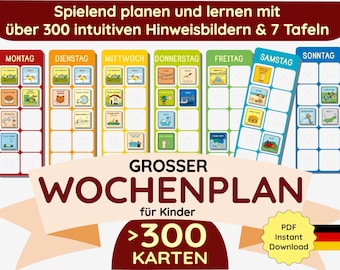Large weekly plan 7-part board 300 cards weekly calendar children weekly schedule PDF download plan calendar print out German toddler daycare