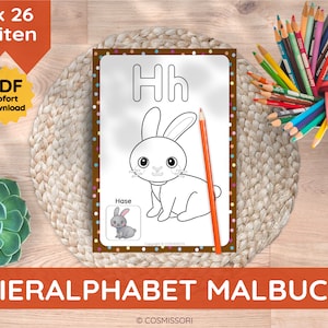Coloring Book Alphabet Animals Animal Alphabet PDF Coloring Printable Instant Download Toddler Kindergarten Child Advent Calendar Gift German DIY