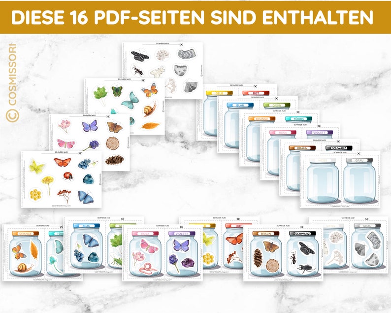 12 Farben Sortierspiel Schätze der Natur Montessori Sortiergläser DIY Spiel PDF Vorlage zum Ausdrucken Kleinkind Geschenk Kind Kindergarten Bild 6