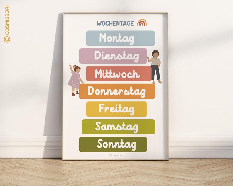 Weekdays Poster Montessori Wall Art Child Toddler Baby Daycare ...