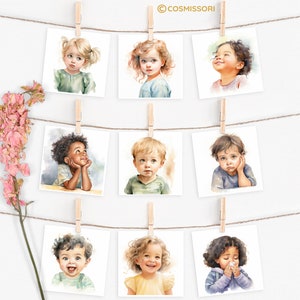 Emotions Children Watercolor Montessori Picture Cards Learning Cards Flash Cards PDF Template Feelings Cards Mood Cards Feelings Child German image 5