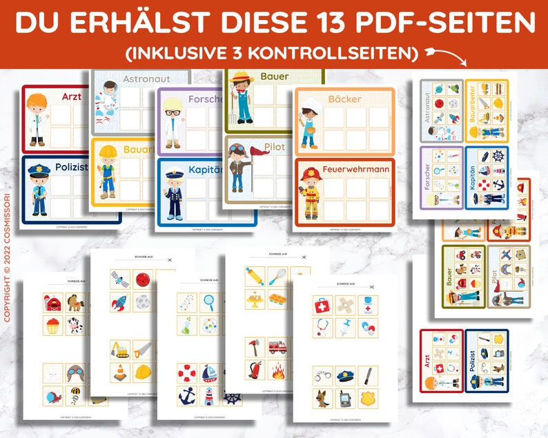 Berufe & Merkmale Bildkarten Montessori Sortierspiel Kleinkind Lernspiel PDF DIY Spielzeug Kindergarten Kita Legespiel Arbeitsblatt Deutsch Bild 5