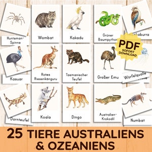 Tiere AUSTRALIENS & OZEANIENS Montessori Bildkarten Karten Lernkarten Nomenklaturkarten Pdf Kartensatz druckbar Kleinkind Kind Kita deutsch