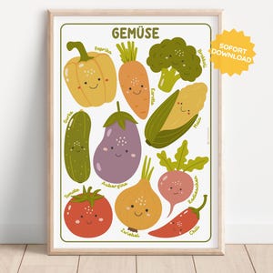 GEMÜSE Boho Poster Deko Wandkunst Kita pädagogische Kunst neutral beige Kawaii ausdruckbar Geschenk schenken Baby Kleinkind Kind DIY deutsch