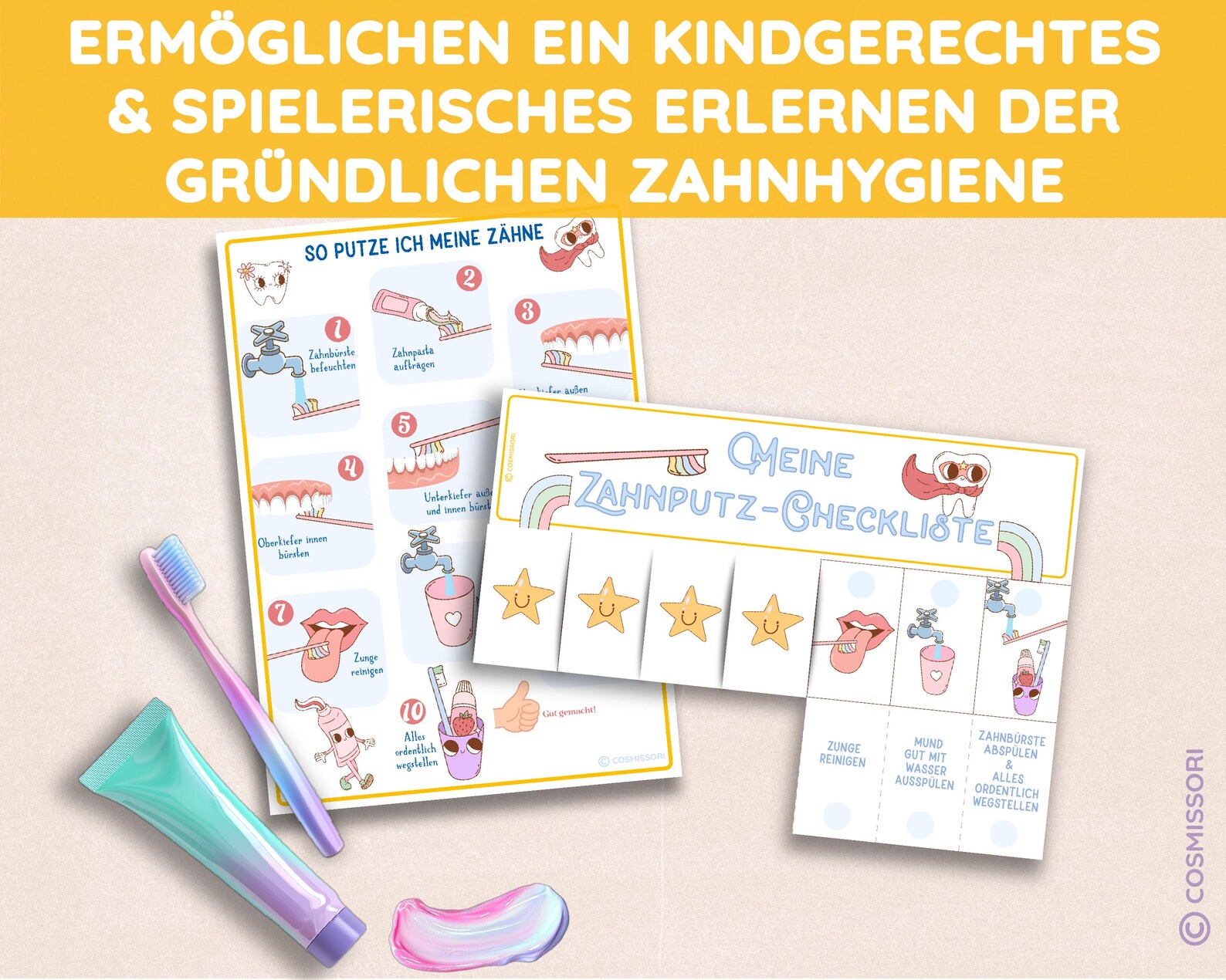 Checklist for Brushing Teeth & Poster for Learning Dental Hygiene ...