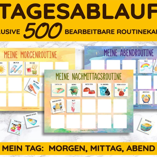 Tagesplan Routineplan Morgen Mittag Abend Montessori Planer 500 Bildkarten Tageskalender Tagesverlauf PDF Routinekarten Tafeln Plan Kind