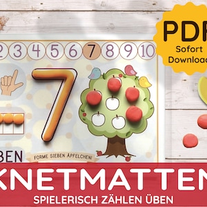 Knetmatten Kinderknete PDF Vorlagen Knete Plastilin Zahlen lernen Zählen Kind Druckvorlage Ausdrucken kreatives Spiel DIY Spielzeug Deutsch