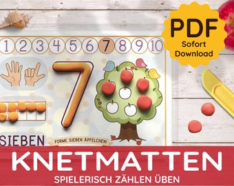 Knetmatten Kinderknete PDF Vorlagen Knete Plastilin Zahlen lernen Zählen Kind Druckvorlage Ausdrucken kreatives Spiel DIY Spielzeug Deutsch
