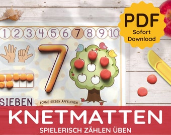 Playdough mats, children's modeling clay, PDF templates, modeling clay, plasticine, learning numbers, counting, child printable template, creative play, DIY toy, German