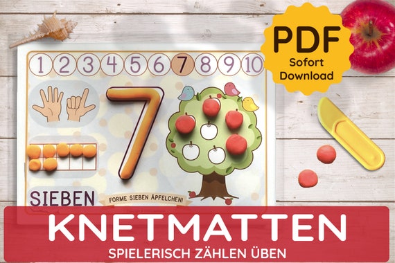 Knetmatten Kinderknete PDF Vorlagen Knete Plastilin Zahlen lernen Zählen Kind Druckvorlage Ausdrucken kreatives Spiel DIY Spielzeug Deutsch