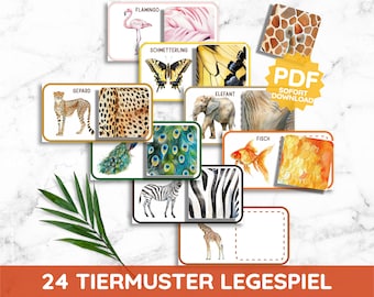 Animal Pattern Matching Game Boards Picture Cards Montessori Animals Sorting Game Toddler Learning Game Cards PDF DIY Toy Kindergarten Daycare German