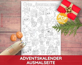 Adventskalender kleurplaat tracker aftellen minimalistisch 24 dagen kleurplaat winter kerst plaatjes schilderij sjabloon pdf kindercadeau doe het zelf