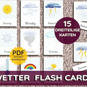 Tarjetas didácticas sobre el clima Tarjetas en alemán Tarjetas didácticas Montessori PDF Descarga instantánea Imprimir Guardería infantil Preescolar Libro ilustrado Cósmico DIY