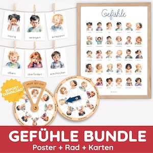 BUNDLE GEFÜHLE Emotionen Montessori Aquarell Set Poster Bildkarten Rad kindgerecht druckbar deutsch Geschenk Baby Kleinkind Kind Kita DIY
