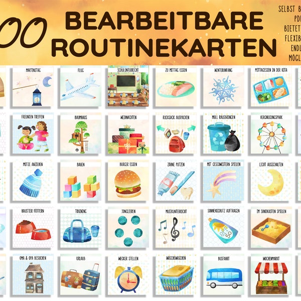 500 anpassbare veränderbare Routinekarten Montessori Wochenplaner Tagesplan Instant Download Printable Deutsch Kinder Plan Tafel Karten PDF