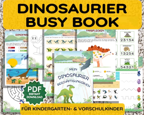 Dinosaurier Beschäftigungsbuch Busy Book Dino Heft ausdrucken PDF download Vorschulkind Kindergartenkind Basteln Bastelvorlage DIY Geschenk