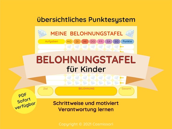 Belohnungstafel für Kinder zum Lernen von Verantwortung Neue Version auf Deutsch