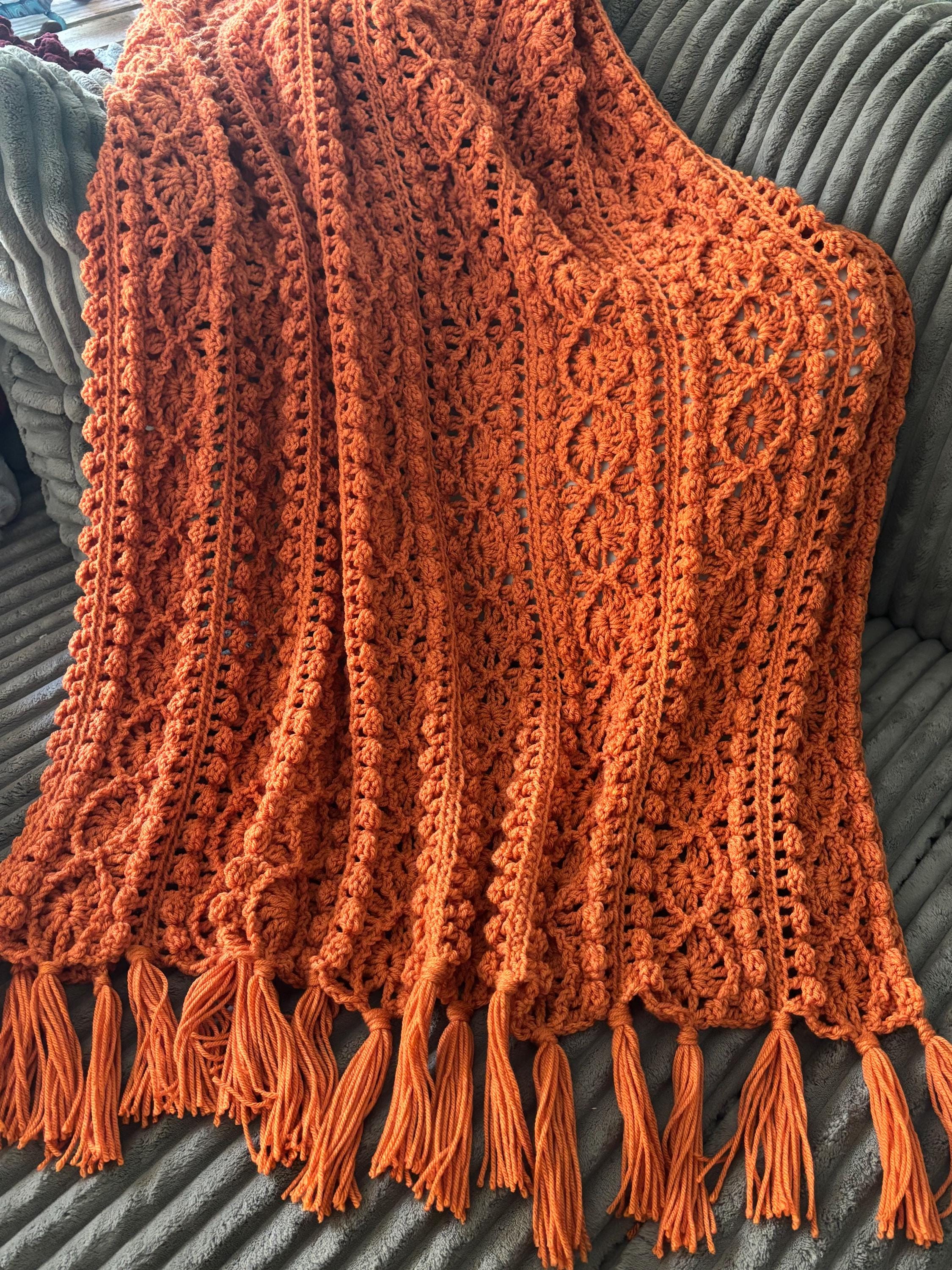 Crochet Blanket Burnt Orange Knitted Blanket Thick Soft Yarn Chunky Throw  In Space Dye Burnt Orange