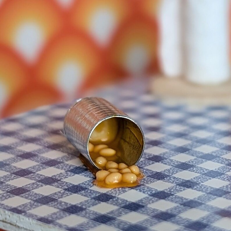 Spilled Tin of Baked Beans - Handmade Miniature 1:12 Scale Dollhouse ...