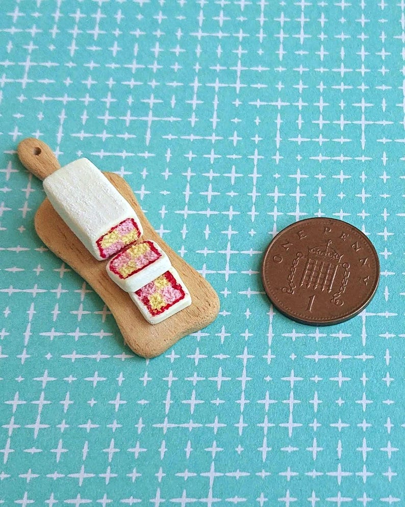 Handmade 112 Sliced Battenberg Cake on Wooden Serving Board for