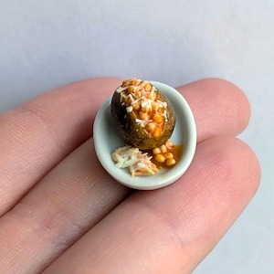 Handmade Miniature jacket potato, beans, cheese and coleslaw - 1:12 scale dollhouse food