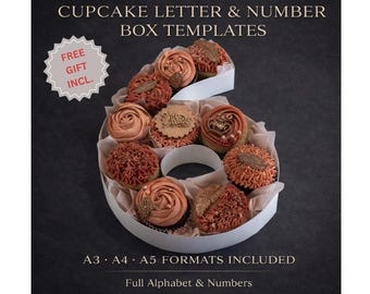 Cupcake Letter & Number Box Templates, Printable DIY Packaging Kit, (A3, A4, A5 - PDF)