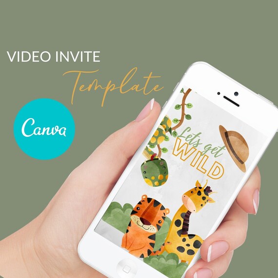 Jungle Invitation template, DIY video, Safari animal theme, Wild Birthday invite, Canva, Editable VOL0003 Il_570xn