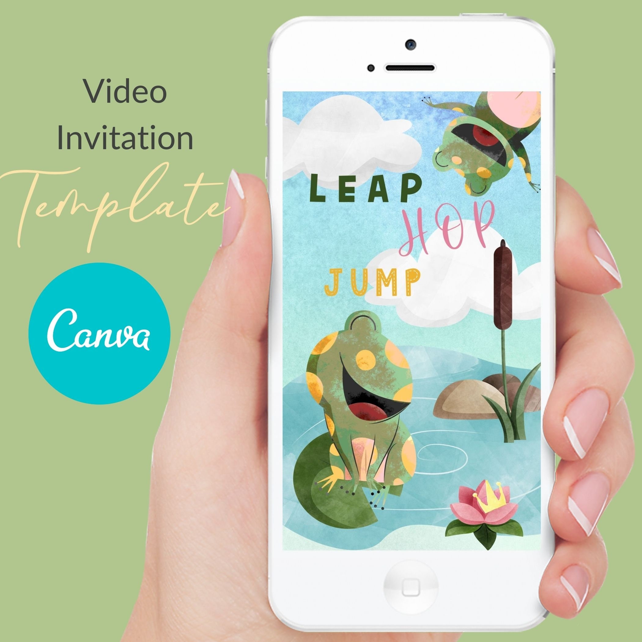 Frog Birthday invitation Princess Tiana Video Invite Pond themed Party Video Invite Canva Template VOL0019