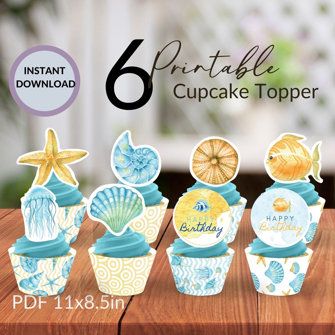 Beach Printable Cupcake Toppers and Wraps Ocean Sea Inkstand Etsy