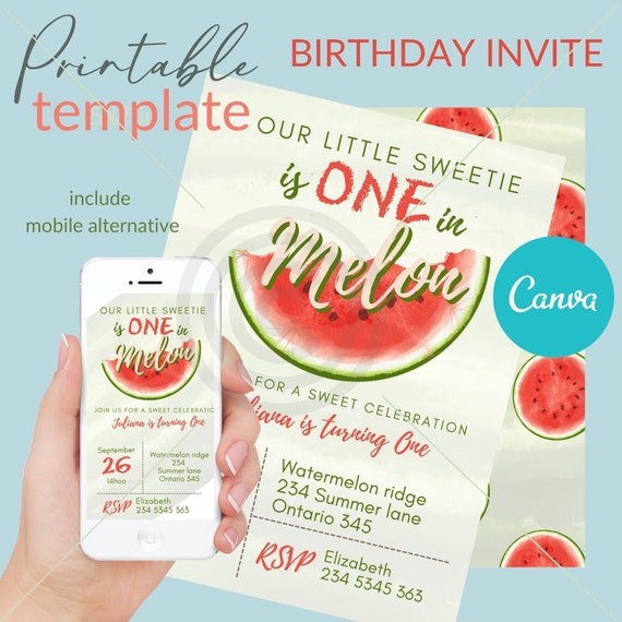 watermelon theme birthday party invite, first birthday invitation template, Our little sweet melon printable 5x7 VOL112 Il_570xn