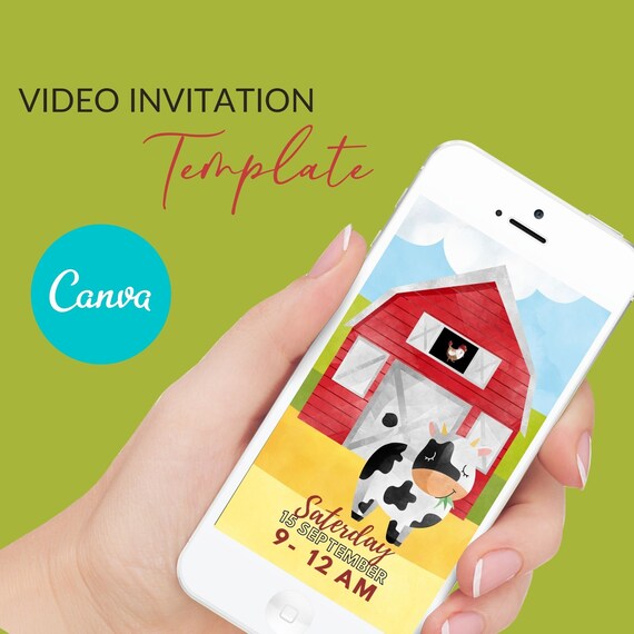 Farm Animal Birthday invitation, Video Invite, Barnyard themed Party. Video Invite Canva Template VOL0001 Il_570xn