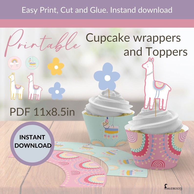 Llama Printable Cupcake Toppers, Birthday Decorations, PDF, Printable ...