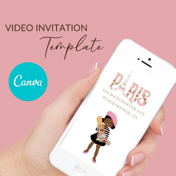 Paris African American Video Invitation Template, Canva, Mobile Paris Birthday theme invite VOL0009 Il_570xn