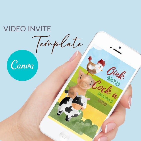 Farm Theme Video Invitation Template, Barnyard Invite, Animal farm Editable Canva, DIY Birthday invitation VOL0001 Il_570xn